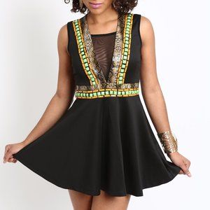 Tribal Chic Black Skater Dress - NWT (SMALL)